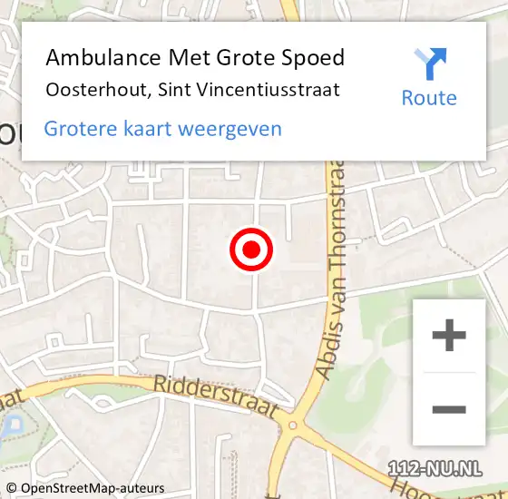 Locatie op kaart van de 112 melding: Ambulance Met Grote Spoed Naar Oosterhout, Sint Vincentiusstraat op 18 augustus 2018 15:56