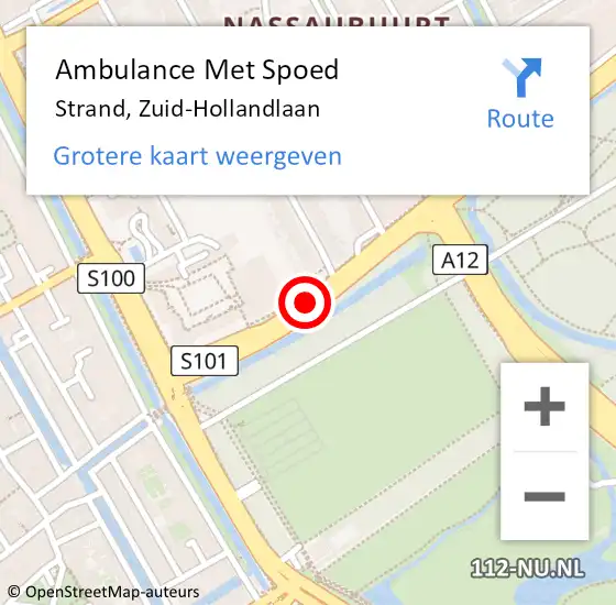 Locatie op kaart van de 112 melding: Ambulance Met Spoed Naar Strand, Zuid-Hollandlaan op 18 augustus 2018 16:54