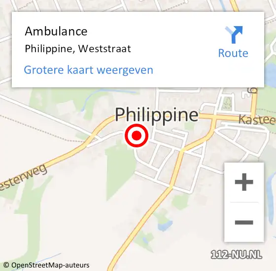 Locatie op kaart van de 112 melding: Ambulance Philippine, Weststraat op 18 augustus 2018 17:03