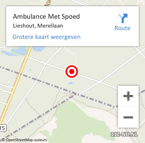 Locatie op kaart van de 112 melding: Ambulance Met Spoed Naar Lieshout, Merellaan op 18 augustus 2018 17:33