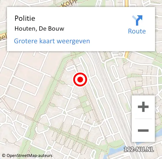 Locatie op kaart van de 112 melding: Politie Houten, D. Bouw op 18 augustus 2018 17:36