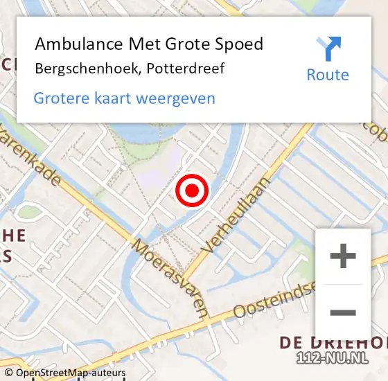 Locatie op kaart van de 112 melding: Ambulance Met Grote Spoed Naar Bergschenhoek, Potterdreef op 18 augustus 2018 17:42