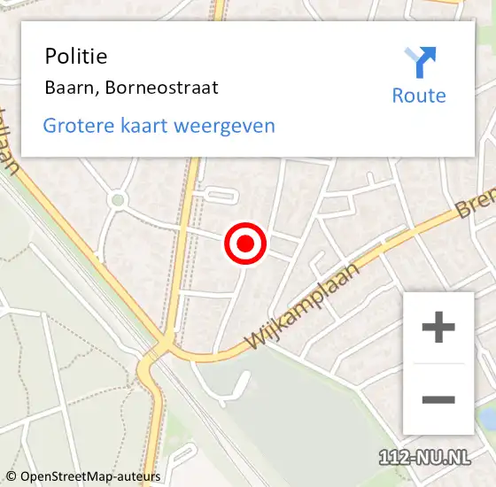 Locatie op kaart van de 112 melding: Politie Baarn, Borneostraat op 18 augustus 2018 17:45