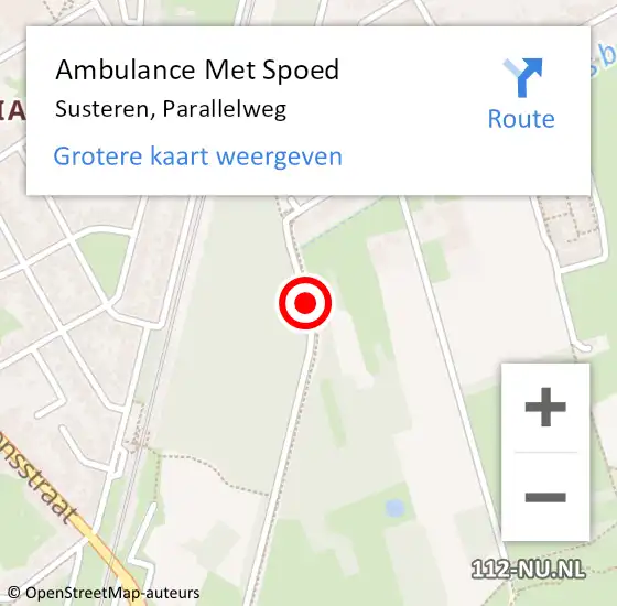 Locatie op kaart van de 112 melding: Ambulance Met Spoed Naar Susteren, Parallelweg op 18 augustus 2018 18:10