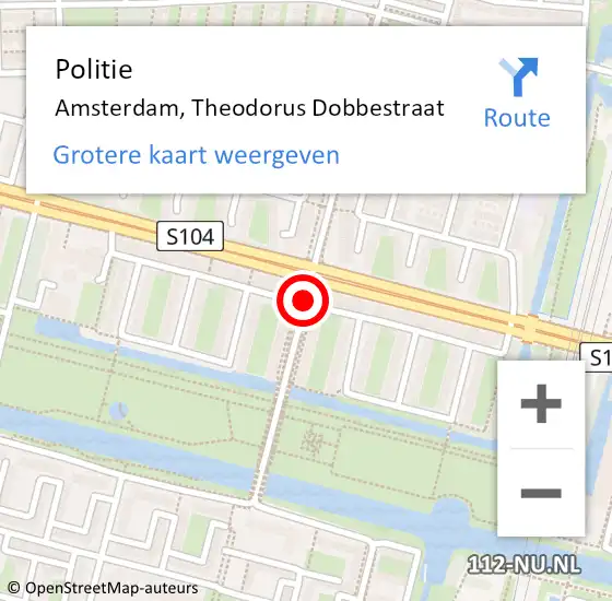 Locatie op kaart van de 112 melding: Politie Amsterdam, Theodorus Dobbestraat op 18 augustus 2018 18:43