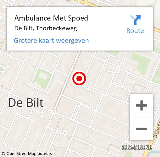 Locatie op kaart van de 112 melding: Ambulance Met Spoed Naar De Bilt, Thorbeckeweg op 18 augustus 2018 19:15