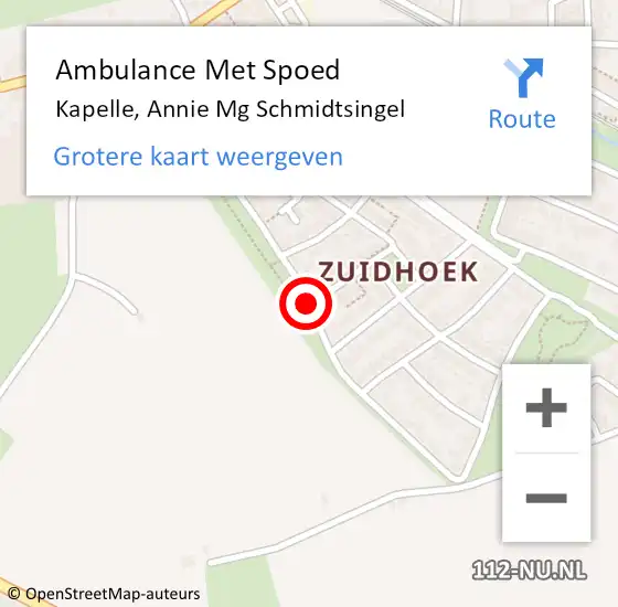 Locatie op kaart van de 112 melding: Ambulance Met Spoed Naar Kapelle, Annie Mg Schmidtsingel op 18 augustus 2018 19:26