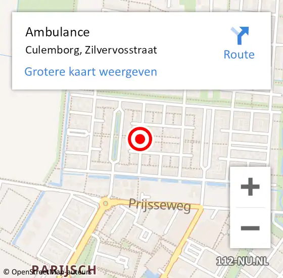 Locatie op kaart van de 112 melding: Ambulance Culemborg, Zilvervosstraat op 18 augustus 2018 19:26
