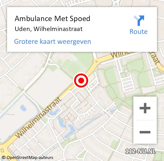Locatie op kaart van de 112 melding: Ambulance Met Spoed Naar Uden, Wilhelminastraat op 18 augustus 2018 19:28