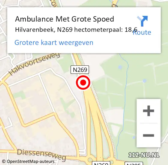 Locatie op kaart van de 112 melding: Ambulance Met Grote Spoed Naar Hilvarenbeek, N269 Li op 18 augustus 2018 19:40