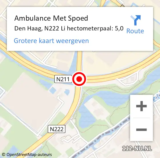 Locatie op kaart van de 112 melding: Ambulance Met Spoed Naar Den Haag, N222 Li hectometerpaal: 5,0 op 18 augustus 2018 20:22