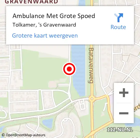 Locatie op kaart van de 112 melding: Ambulance Met Grote Spoed Naar Tolkamer, 's Gravenwaard op 18 augustus 2018 20:28