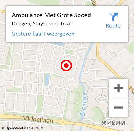 Locatie op kaart van de 112 melding: Ambulance Met Grote Spoed Naar Dongen, Stuyvesantstraat op 18 augustus 2018 20:34