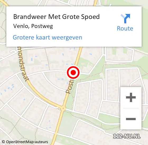 Locatie op kaart van de 112 melding: Brandweer Met Grote Spoed Naar Venlo, Postweg op 18 augustus 2018 21:08