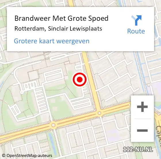 Locatie op kaart van de 112 melding: Brandweer Met Grote Spoed Naar Rotterdam, Sinclair Lewisplaats op 18 augustus 2018 21:30