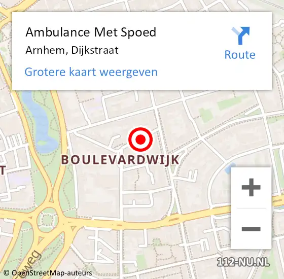 Locatie op kaart van de 112 melding: Ambulance Met Spoed Naar Arnhem, Dijkstraat op 18 augustus 2018 21:39