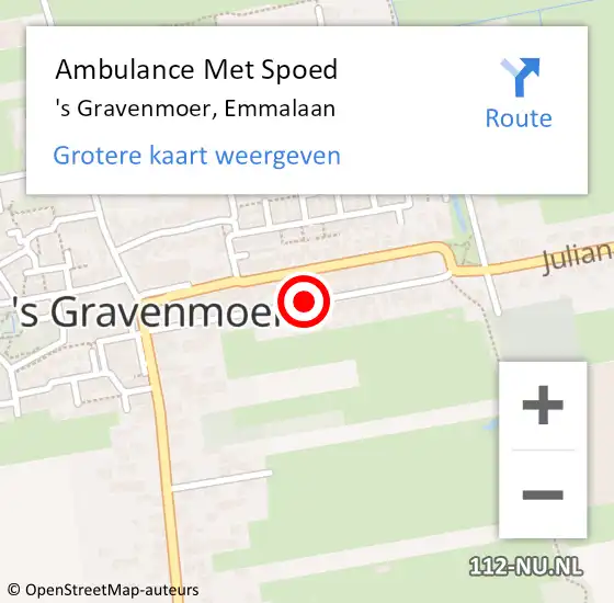 Locatie op kaart van de 112 melding: Ambulance Met Spoed Naar 's Gravenmoer, Emmalaan op 18 augustus 2018 21:50