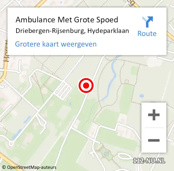 Locatie op kaart van de 112 melding: Ambulance Met Grote Spoed Naar Driebergen-Rijsenburg, Hydeparklaan op 18 augustus 2018 22:38