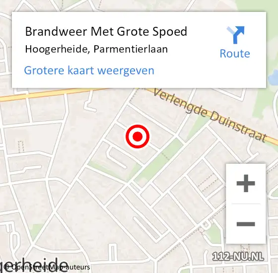 Locatie op kaart van de 112 melding: Brandweer Met Grote Spoed Naar Hoogerheide, Parmentierlaan op 18 augustus 2018 23:00