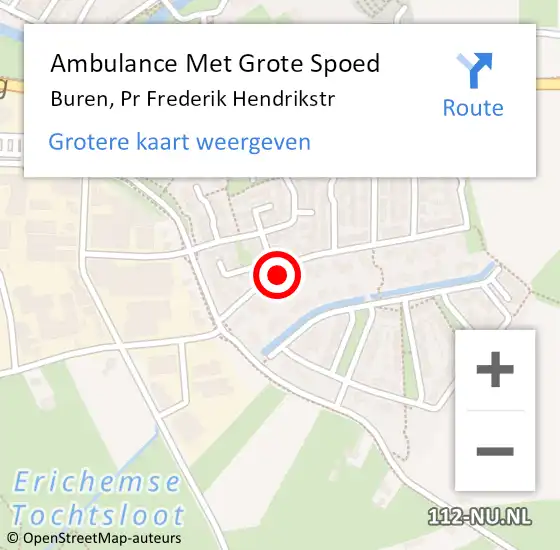 Locatie op kaart van de 112 melding: Ambulance Met Grote Spoed Naar Buren, Pr Frederik Hendrikstr op 18 augustus 2018 23:24