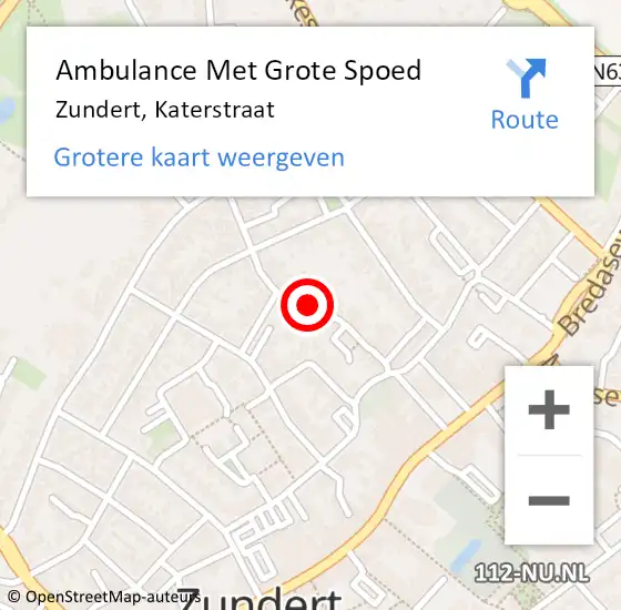 Locatie op kaart van de 112 melding: Ambulance Met Grote Spoed Naar Zundert, Katerstraat op 18 augustus 2018 23:51