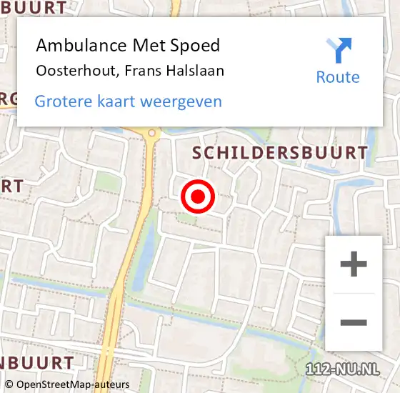 Locatie op kaart van de 112 melding: Ambulance Met Spoed Naar Oosterhout, Frans Halslaan op 18 augustus 2018 23:57