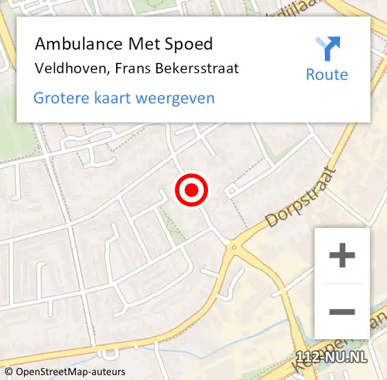 Locatie op kaart van de 112 melding: Ambulance Met Spoed Naar Veldhoven, Frans Bekersstraat op 19 augustus 2018 00:07