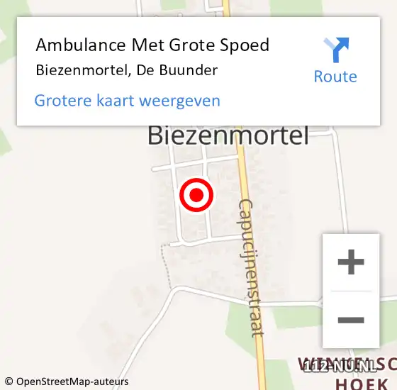 Locatie op kaart van de 112 melding: Ambulance Met Grote Spoed Naar Biezenmortel, De Buunder op 19 augustus 2018 02:16