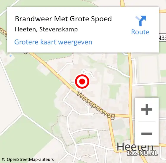 Locatie op kaart van de 112 melding: Brandweer Met Grote Spoed Naar Heeten, Stevenskamp op 19 augustus 2018 02:31