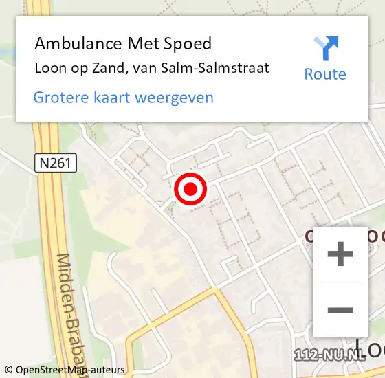 Locatie op kaart van de 112 melding: Ambulance Met Spoed Naar Loon op Zand, van Salm-Salmstraat op 19 augustus 2018 02:31