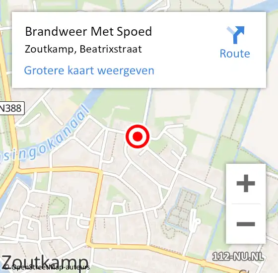 Locatie op kaart van de 112 melding: Brandweer Met Spoed Naar Zoutkamp, Beatrixstraat op 19 augustus 2018 02:49