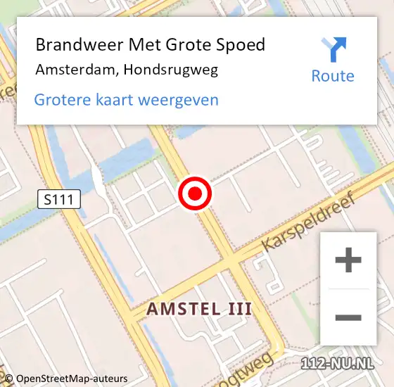 Locatie op kaart van de 112 melding: Brandweer Met Grote Spoed Naar Amsterdam, Hondsrugweg op 19 augustus 2018 02:51