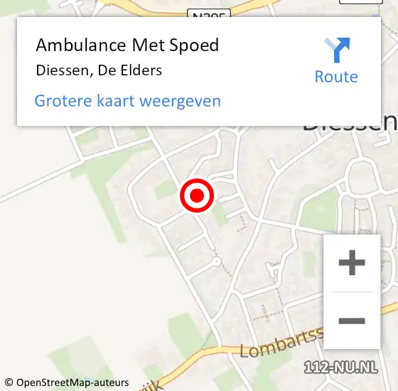 Locatie op kaart van de 112 melding: Ambulance Met Spoed Naar Diessen, De Elders op 19 augustus 2018 02:54