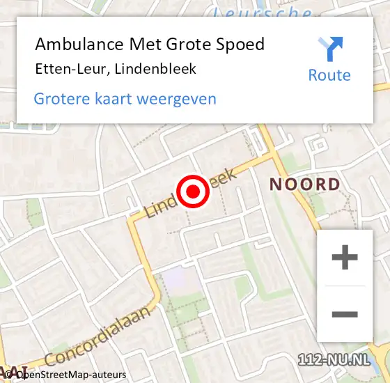 Locatie op kaart van de 112 melding: Ambulance Met Grote Spoed Naar Etten-Leur, Lindenbleek op 19 augustus 2018 08:33