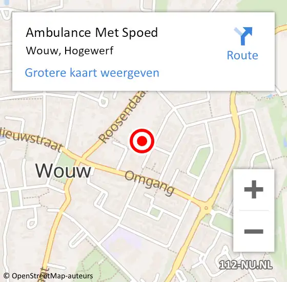 Locatie op kaart van de 112 melding: Ambulance Met Spoed Naar Wouw, Hogewerf op 19 augustus 2018 09:47