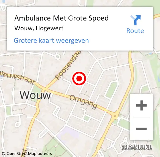 Locatie op kaart van de 112 melding: Ambulance Met Grote Spoed Naar Wouw, Hogewerf op 19 augustus 2018 09:50