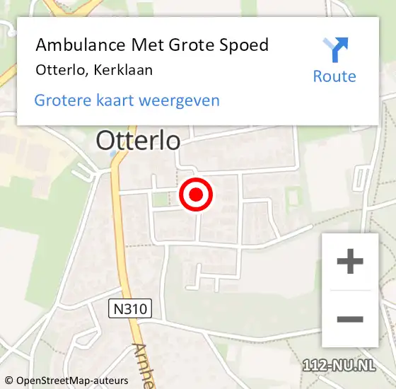 Locatie op kaart van de 112 melding: Ambulance Met Grote Spoed Naar Otterlo, Kerklaan op 19 augustus 2018 10:06