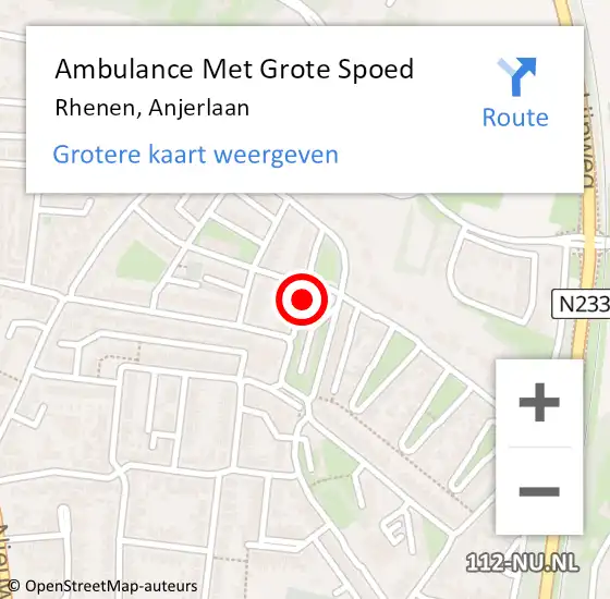 Locatie op kaart van de 112 melding: Ambulance Met Grote Spoed Naar Rhenen, Anjerlaan op 19 augustus 2018 10:15