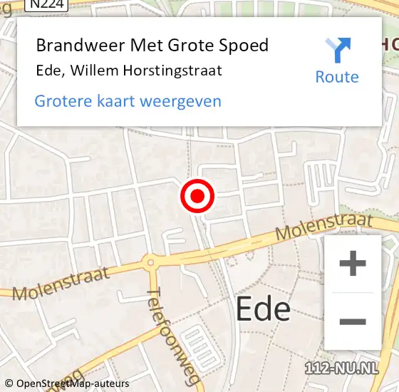 Locatie op kaart van de 112 melding: Brandweer Met Grote Spoed Naar Ede, Willem Horstingstraat op 19 augustus 2018 10:25