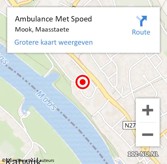 Locatie op kaart van de 112 melding: Ambulance Met Spoed Naar Mook, Maasstaete op 19 augustus 2018 10:56
