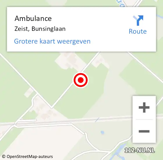 Locatie op kaart van de 112 melding: Ambulance Zeist, Bunsinglaan op 19 augustus 2018 11:20