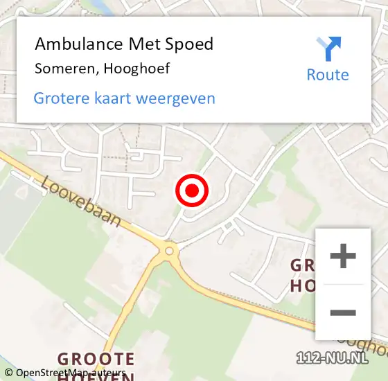 Locatie op kaart van de 112 melding: Ambulance Met Spoed Naar Someren, Hooghoef op 19 augustus 2018 11:28