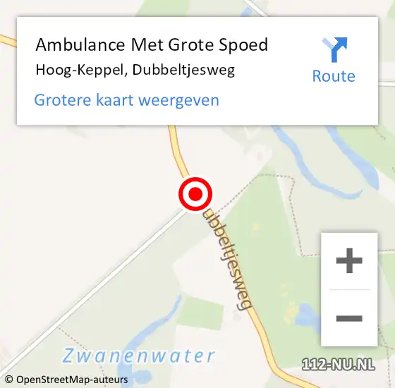 Locatie op kaart van de 112 melding: Ambulance Met Grote Spoed Naar Hoog-Keppel, Dubbeltjesweg op 19 augustus 2018 12:00