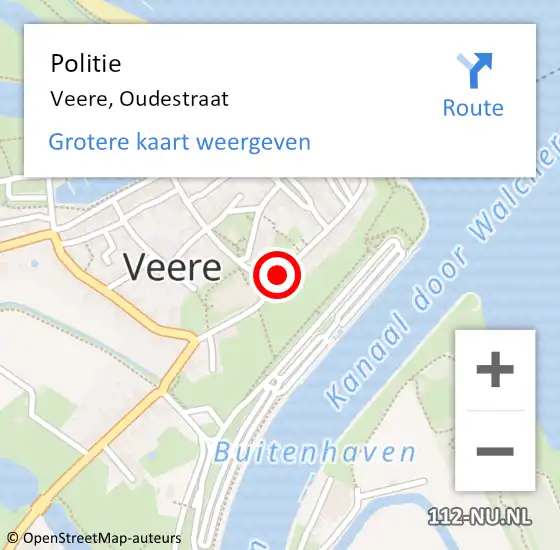 Locatie op kaart van de 112 melding: Politie Veere, Oudestraat op 19 augustus 2018 12:56