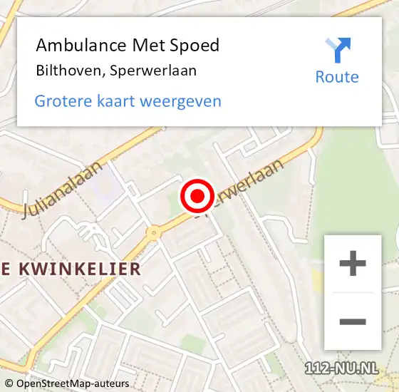 Locatie op kaart van de 112 melding: Ambulance Met Spoed Naar Bilthoven, Sperwerlaan op 19 augustus 2018 13:50