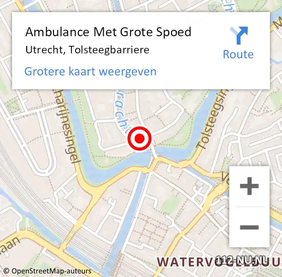 Locatie op kaart van de 112 melding: Ambulance Met Grote Spoed Naar Utrecht, Tolsteegbarriere op 19 augustus 2018 14:06