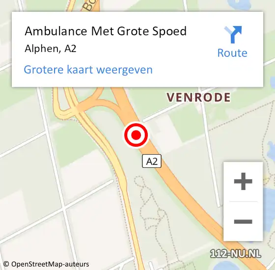 Locatie op kaart van de 112 melding: Ambulance Met Grote Spoed Naar Alphen, A2 op 19 augustus 2018 14:13
