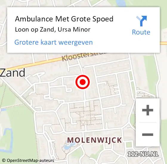 Locatie op kaart van de 112 melding: Ambulance Met Grote Spoed Naar Loon op Zand, Ursa Minor op 19 augustus 2018 14:24