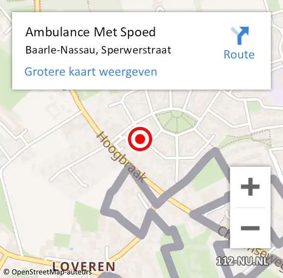 Locatie op kaart van de 112 melding: Ambulance Met Spoed Naar Baarle-Nassau, Sperwerstraat op 19 augustus 2018 14:40