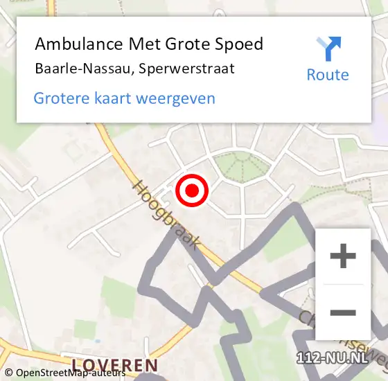 Locatie op kaart van de 112 melding: Ambulance Met Grote Spoed Naar Baarle-Nassau, Sperwerstraat op 19 augustus 2018 14:40